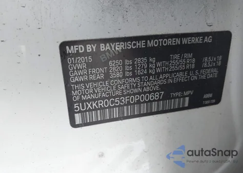 2015 BMW X5 xDrive35I из США, поврежденный, VIN 5UXKR0C53F0P00687